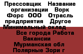 Прессовщик › Название организации ­ Ворк Форс, ООО › Отрасль предприятия ­ Другое › Минимальный оклад ­ 27 000 - Все города Работа » Вакансии   . Мурманская обл.,Полярные Зори г.